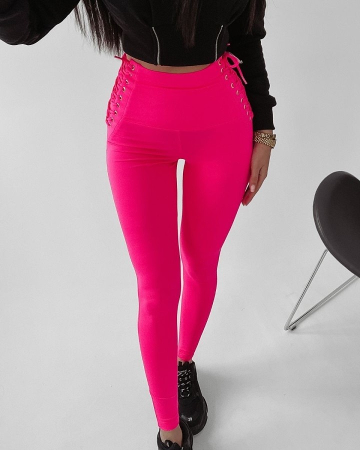 Legginsy damskie OLAVOGA ROSALIE neon róż - FashionPlace - 3