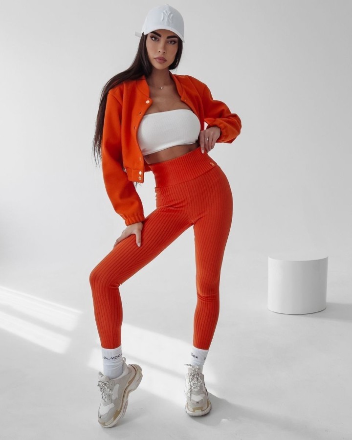 Legginsy damskie OLAVOGA DEBRA neon pomarańcz - FashionPlace - 4