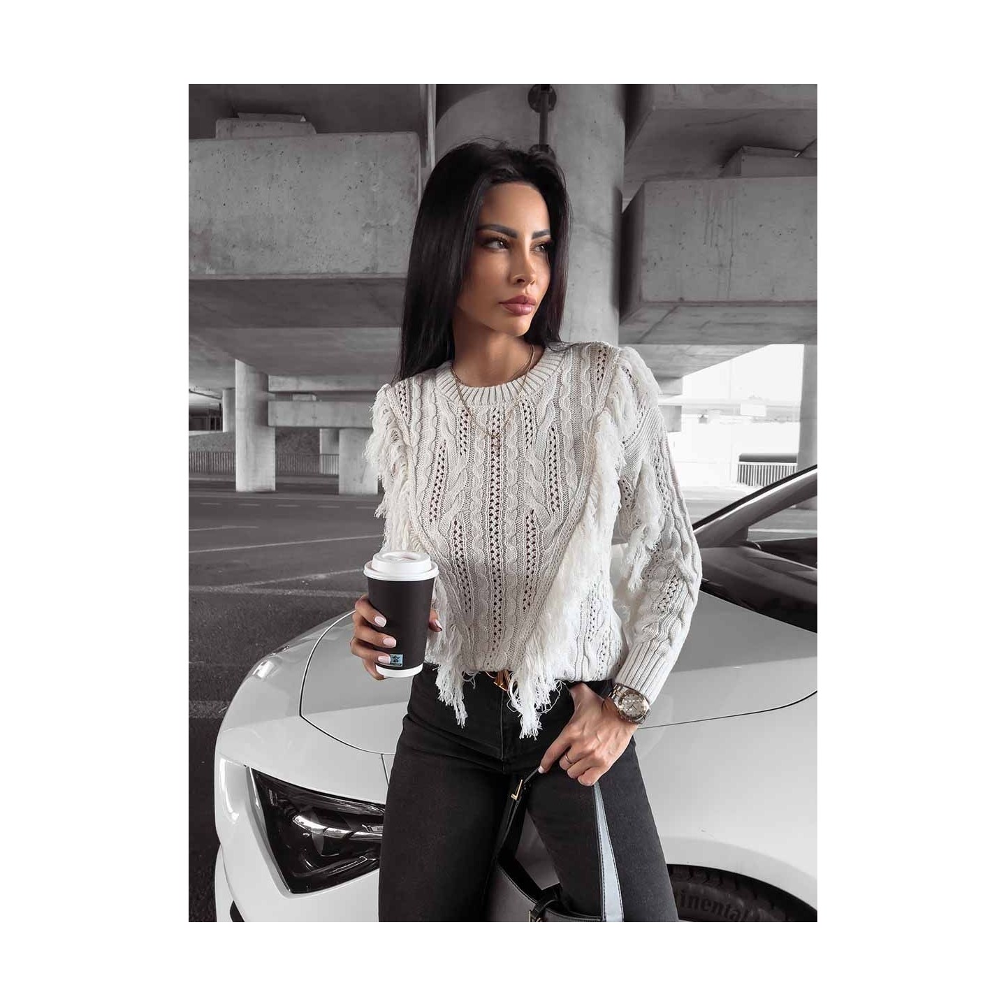 Sweter damski OLAVOGA LAREN 2023 kremowy - FashionPlace - 2