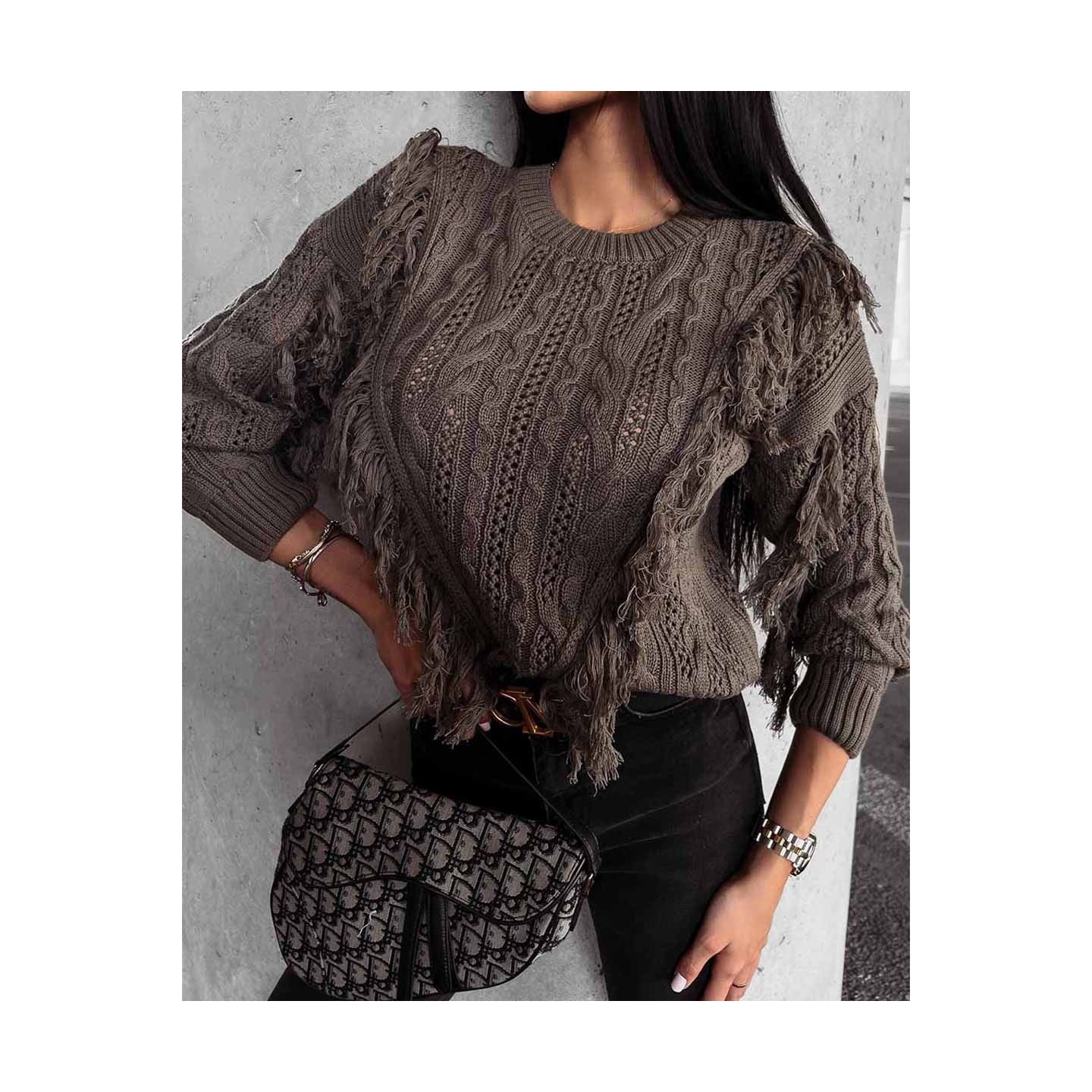 Sweter damski OLAVOGA LAREN 2023 khaki - FashionPlace - 3
