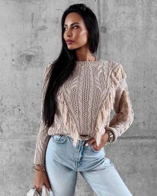 Sweter damski OLAVOGA LAREN 2023 ciemny beż - FashionPlace - 1