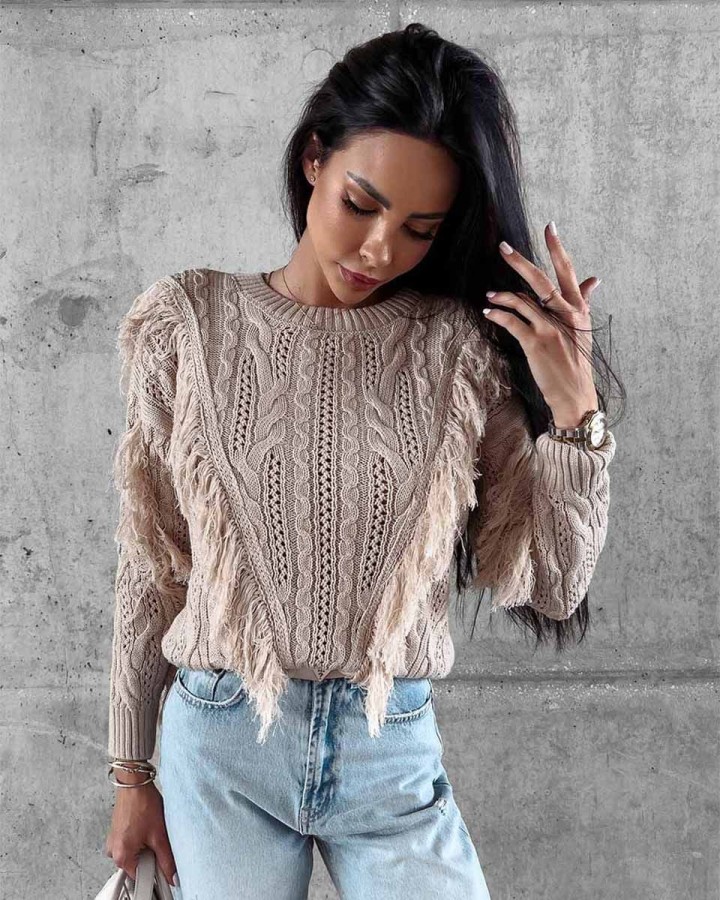Sweter damski OLAVOGA LAREN 2023 ciemny beż - FashionPlace - 2