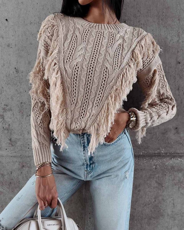 Sweter damski OLAVOGA LAREN 2023 ciemny beż - FashionPlace - 3