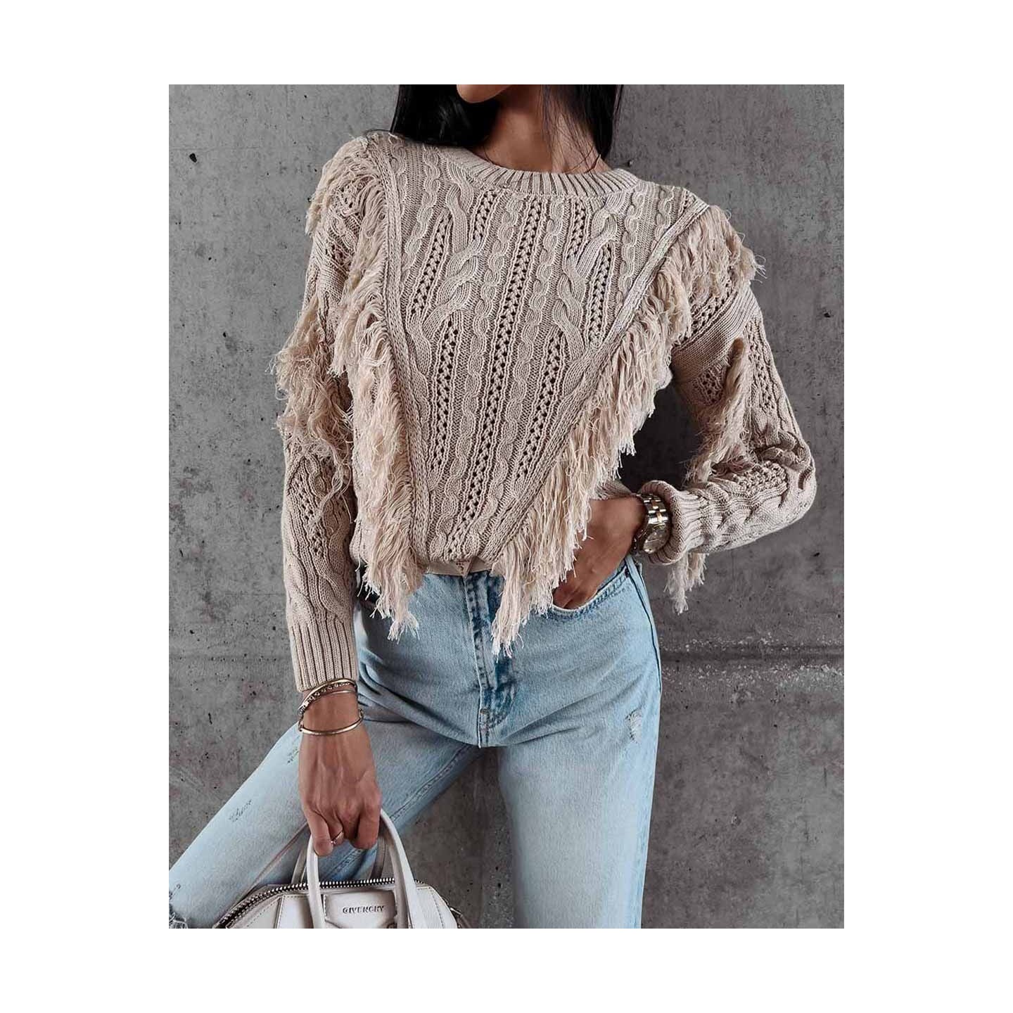Sweter damski OLAVOGA LAREN 2023 ciemny beż - FashionPlace - 3