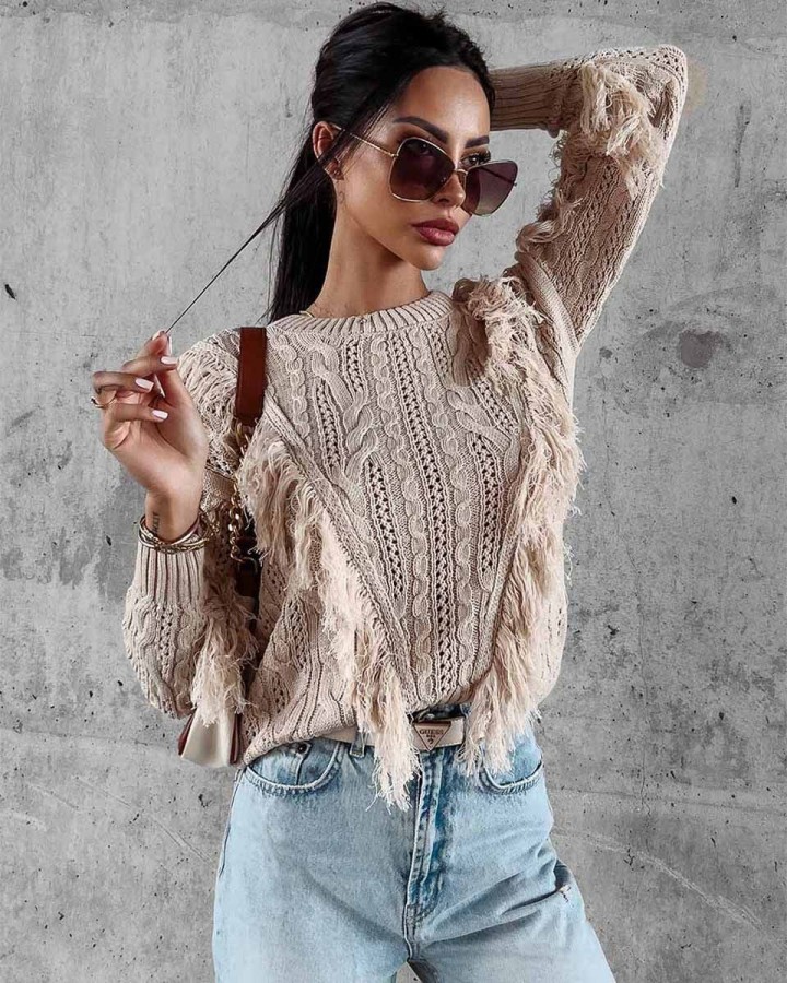Sweter damski OLAVOGA LAREN 2023 jasny beż - FashionPlace - 3