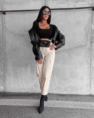 Spodnie damskie OLAVOGA ZELIA 2023 beż - FashionPlace - 1