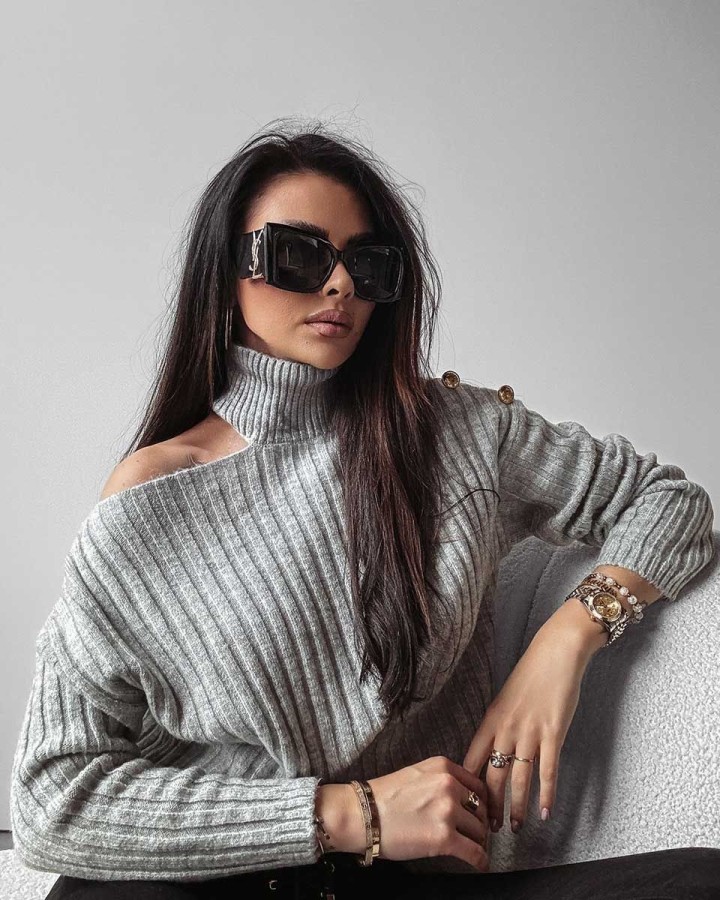 Sweter damski OLAVOGA ASHLEY 2023 jasnoszary - FashionPlace - 2