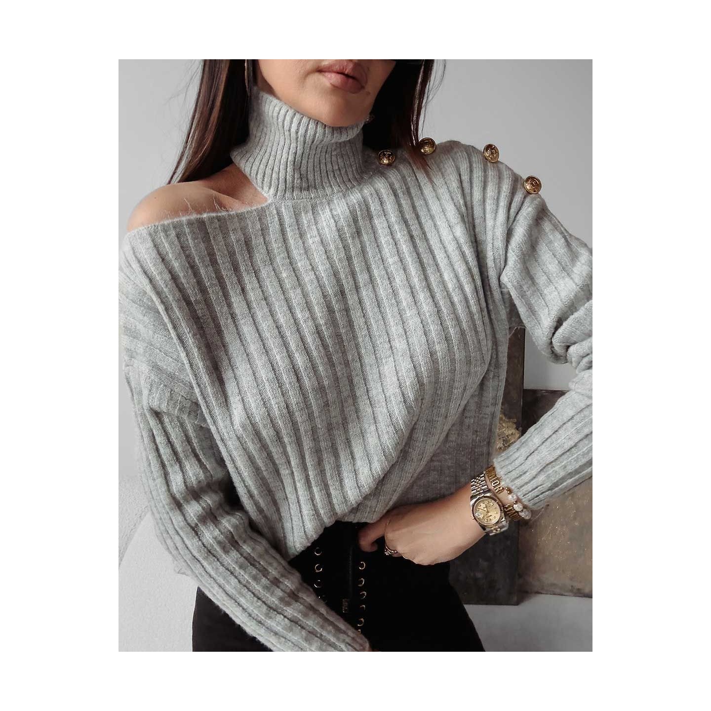 Sweter damski OLAVOGA ASHLEY 2023 jasnoszary - FashionPlace - 3