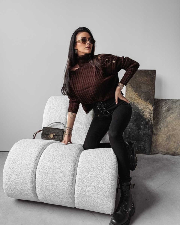 Sweter damski OLAVOGA ASHLEY 2023 czekoladowy - FashionPlace - 1