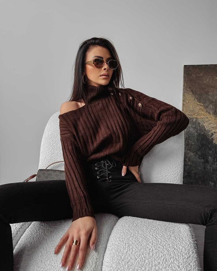 Sweter damski OLAVOGA ASHLEY 2023 czekoladowy - FashionPlace - 2