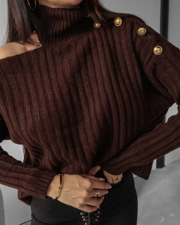 Sweter damski OLAVOGA ASHLEY 2023 czekoladowy - FashionPlace - 3