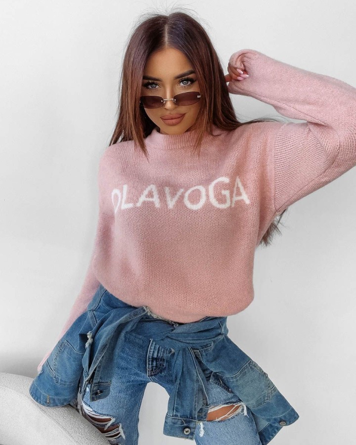 Sweter damski OLAVOGA COFFEE 2024 pudrowy róż - FashionPlace - 1