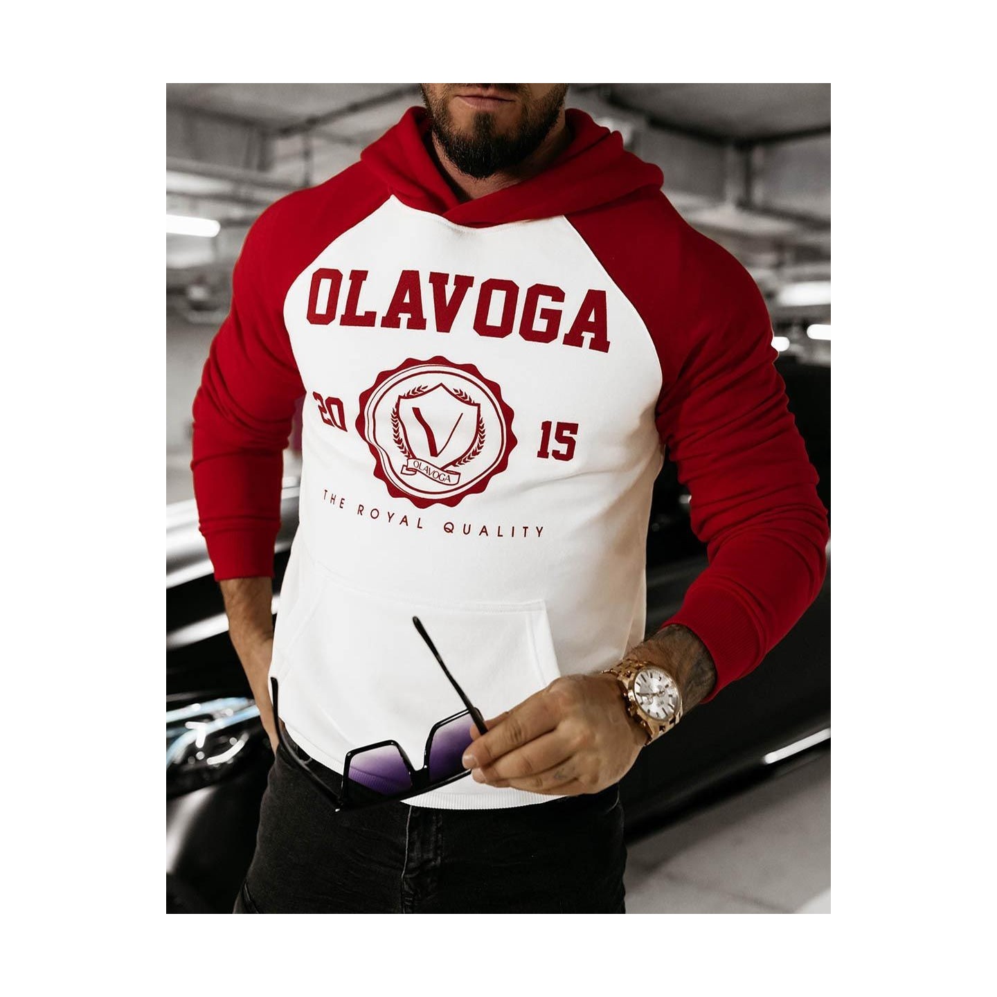 Bluza męska OLAVOGA DIVERSE 2024 ecru/czerwony - FashionPlace - 4