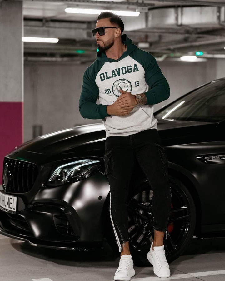 Bluza męska OLAVOGA DIVERSE 2024 szary/zielony - FashionPlace - 2