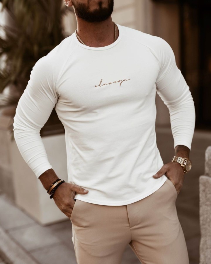 Bluzka męska LONGSLEEVE OLAVOGA MINIMALIST MAN ecru - FashionPlace - 1