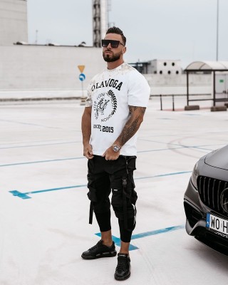T-shirt męski OLAVOGA FORCE 2024 biało-khaki - FashionPlace - 1