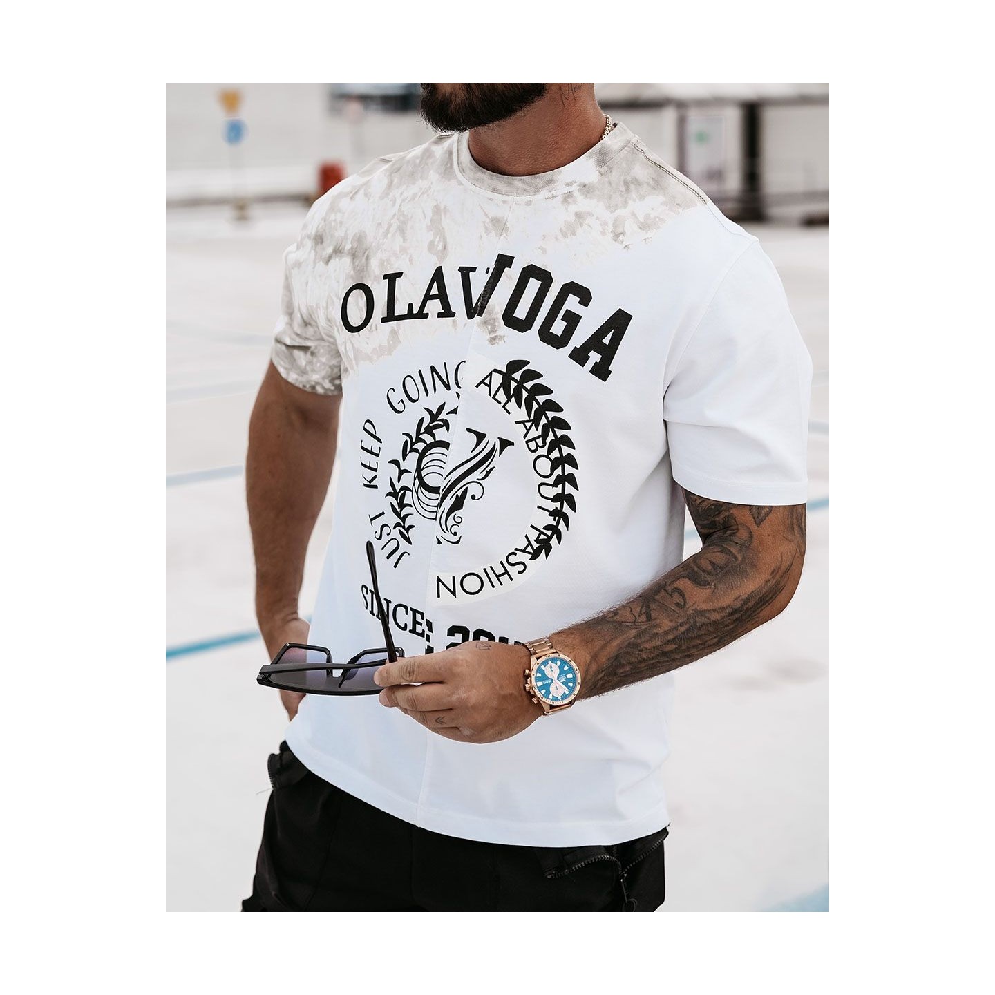 T-shirt męski OLAVOGA FORCE 2024 biało-khaki - FashionPlace - 2
