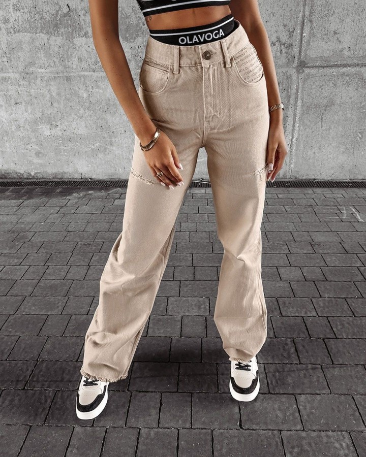 Spodnie jeansowe damskie OLAVOGA DEIVEN 2024 beż - FashionPlace - 1