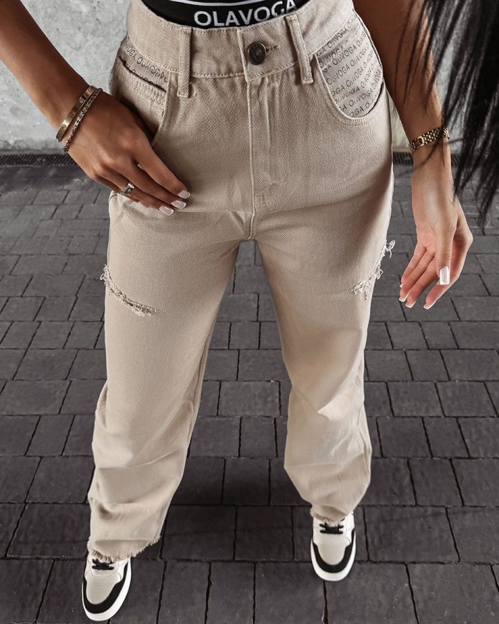 Spodnie jeansowe damskie OLAVOGA DEIVEN 2024 beż - FashionPlace - 2