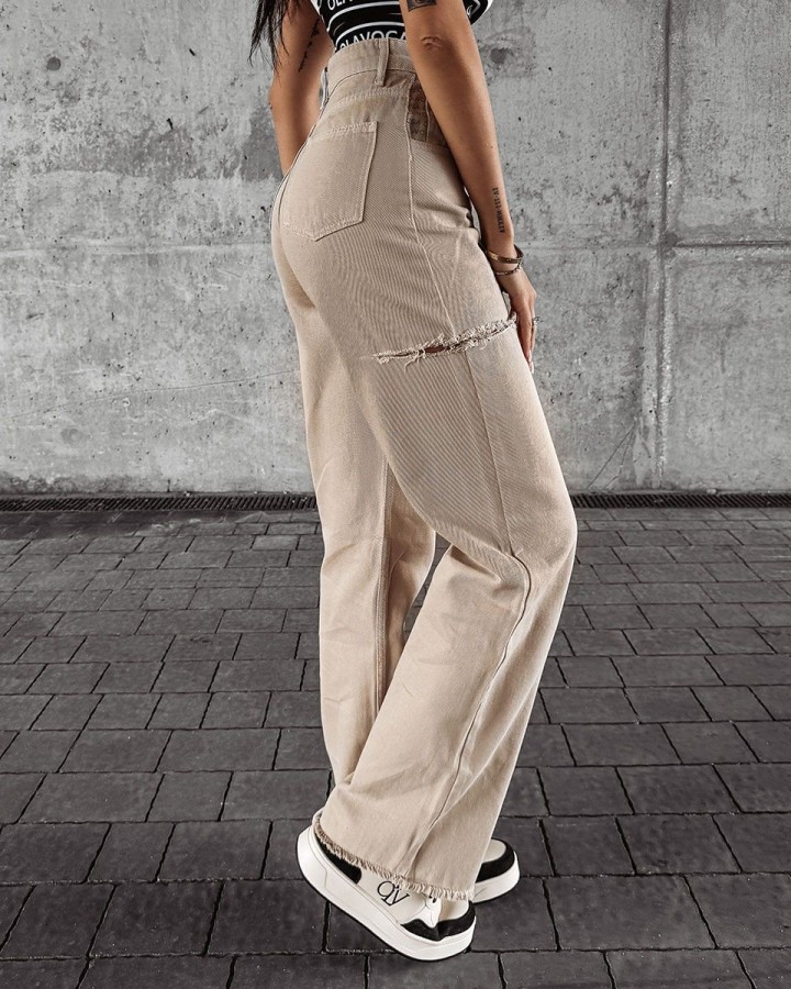 Spodnie jeansowe damskie OLAVOGA DEIVEN 2024 beż - FashionPlace - 3