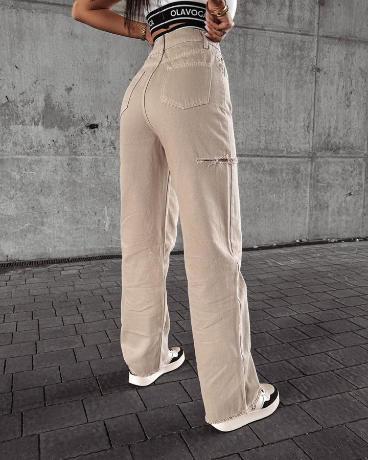 Spodnie jeansowe damskie OLAVOGA DEIVEN 2024 beż - FashionPlace - 4
