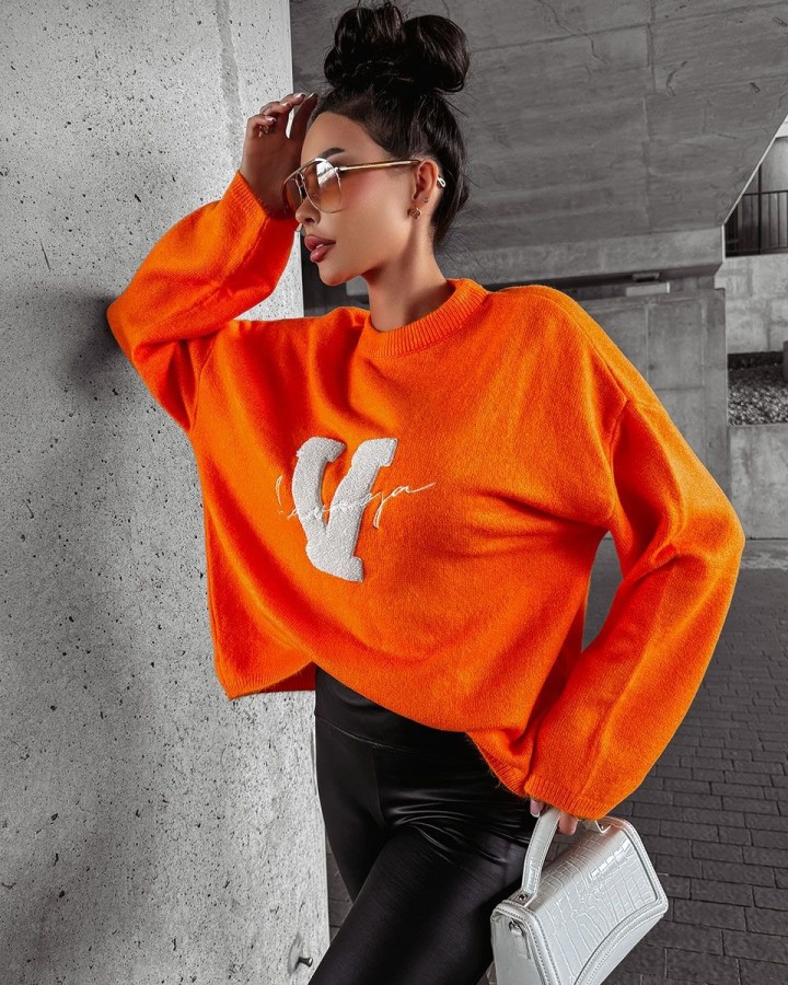 Sweter damski OLAVOGA VICI 2024 neon pomarańcz - FashionPlace - 3