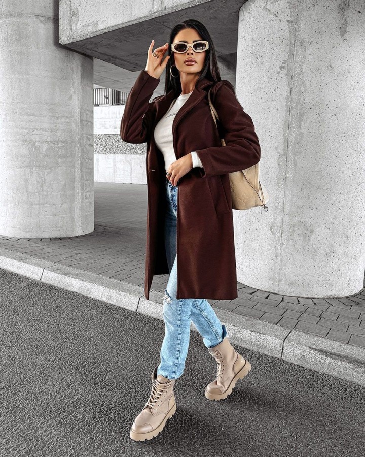 Płaszcz damski OLAVOGA LOVER 2024 brąz - FashionPlace - 1