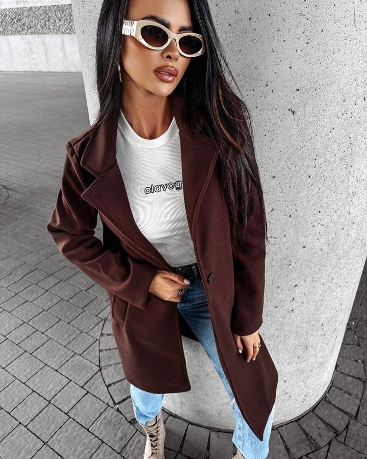 Płaszcz damski OLAVOGA LOVER 2024 brąz - FashionPlace - 2