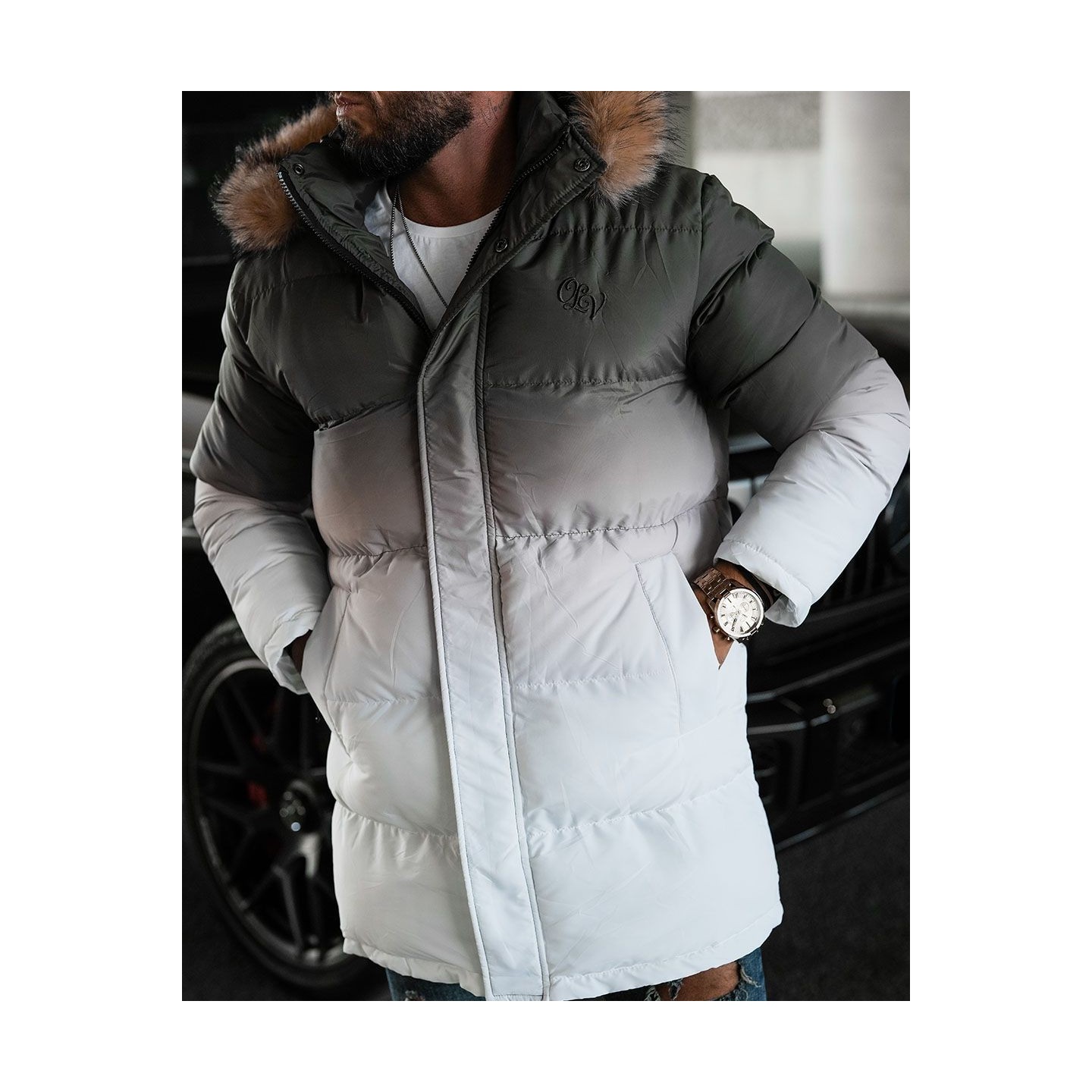 Kurtka męska OLAVOGA OMBRE 2024 khaki-ecu - FashionPlace - 3