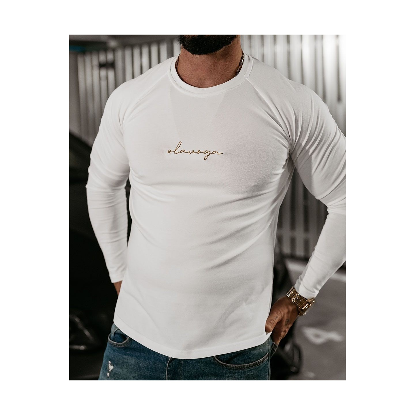 Longsleeve męski OLAVOGA MINIMALIST 2025 ecru - FashionPlace - 2