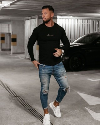 Longsleeve męski OLAVOGA MINIMALIST 2025 czerń - FashionPlace - 1