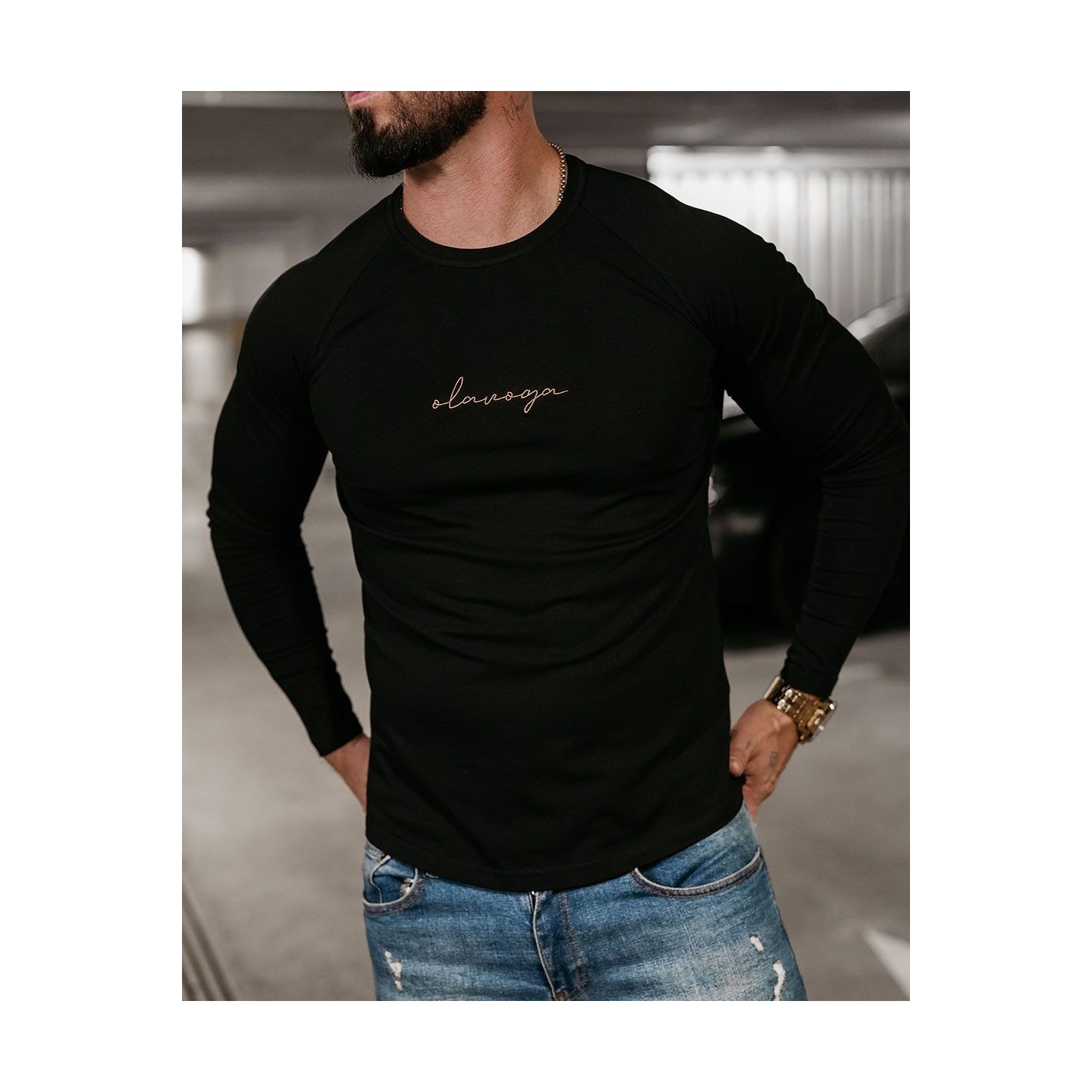 Longsleeve męski OLAVOGA MINIMALIST 2025 czerń - FashionPlace - 2