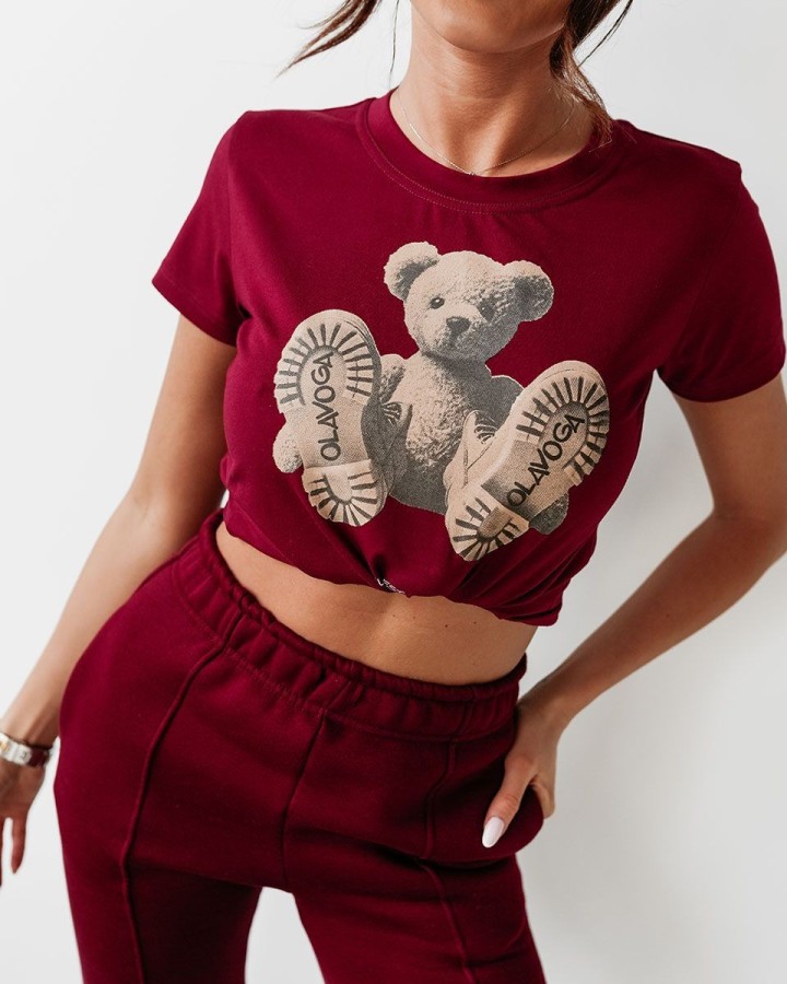 T-shirt damski OLAVOGA NALLE 2025 bordo - FashionPlace - 3