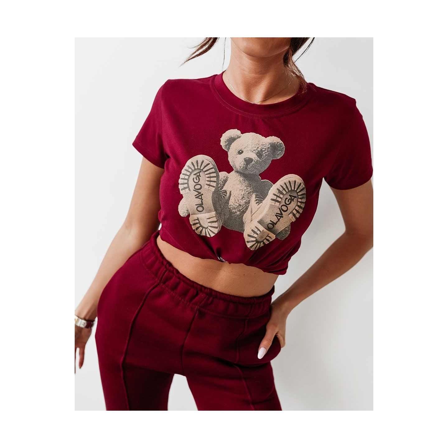 T-shirt damski OLAVOGA NALLE 2025 bordo - FashionPlace - 3