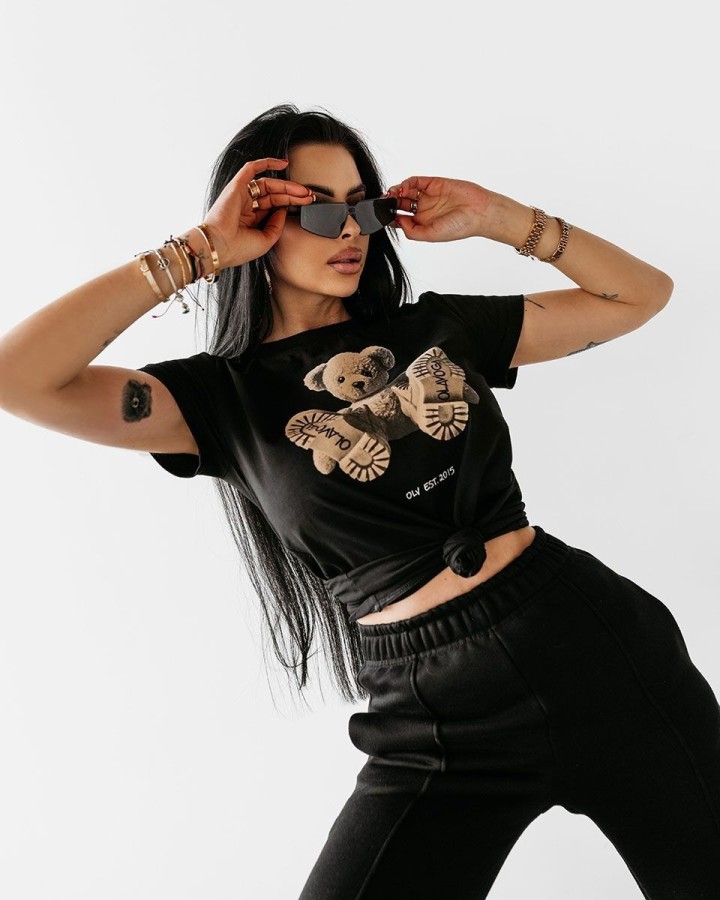 T-shirt damski OLAVOGA NALLE 2025 czerń - FashionPlace - 1
