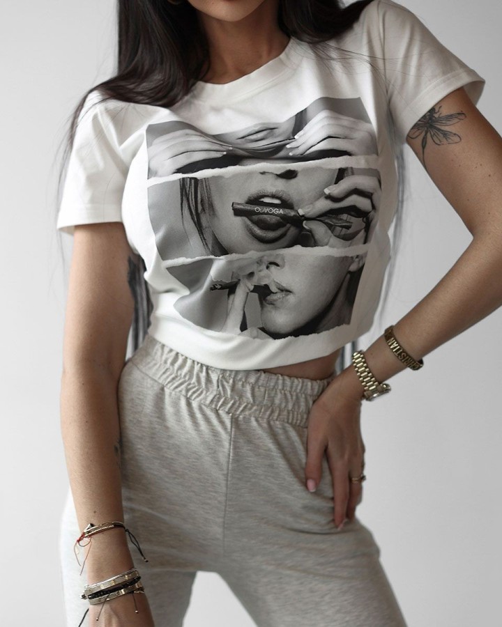 T-shirt damski OLAVOGA LABIOS 2025 ecru - FashionPlace - 5
