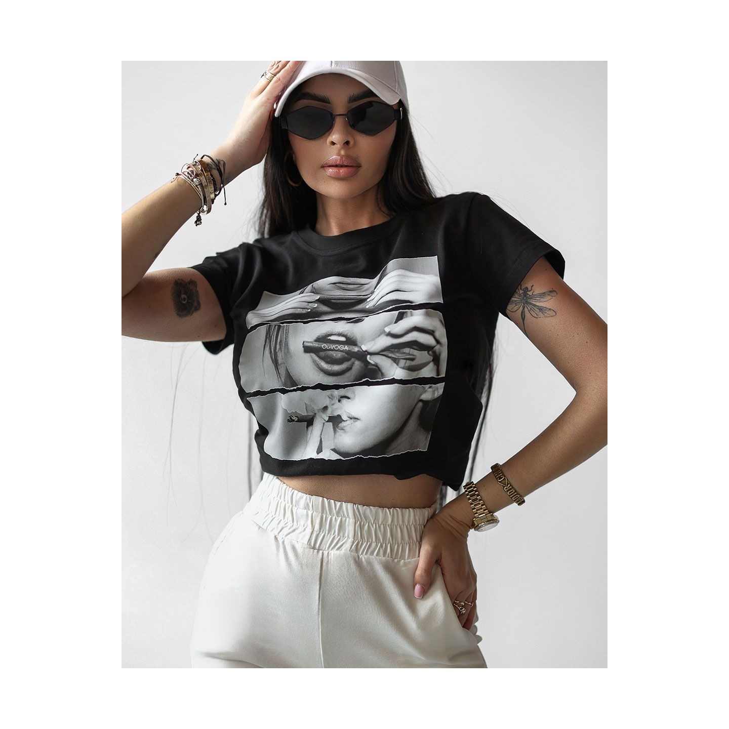 T-shirt damski OLAVOGA LABIOS 2025 czerń - FashionPlace - 3