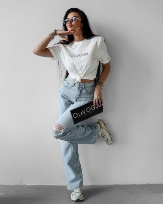 T-shirt damski OLAVOGA VIDA 2025 ecru - FashionPlace - 1