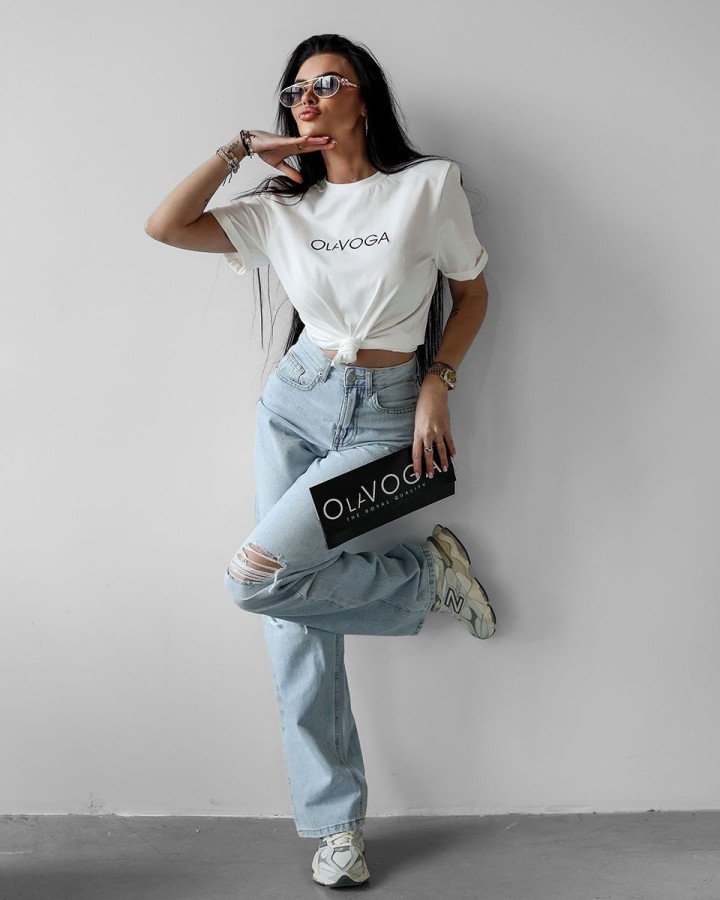 T-shirt damski OLAVOGA VIDA 2025 ecru - FashionPlace - 1
