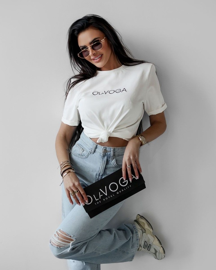 T-shirt damski OLAVOGA VIDA 2025 ecru - FashionPlace - 3