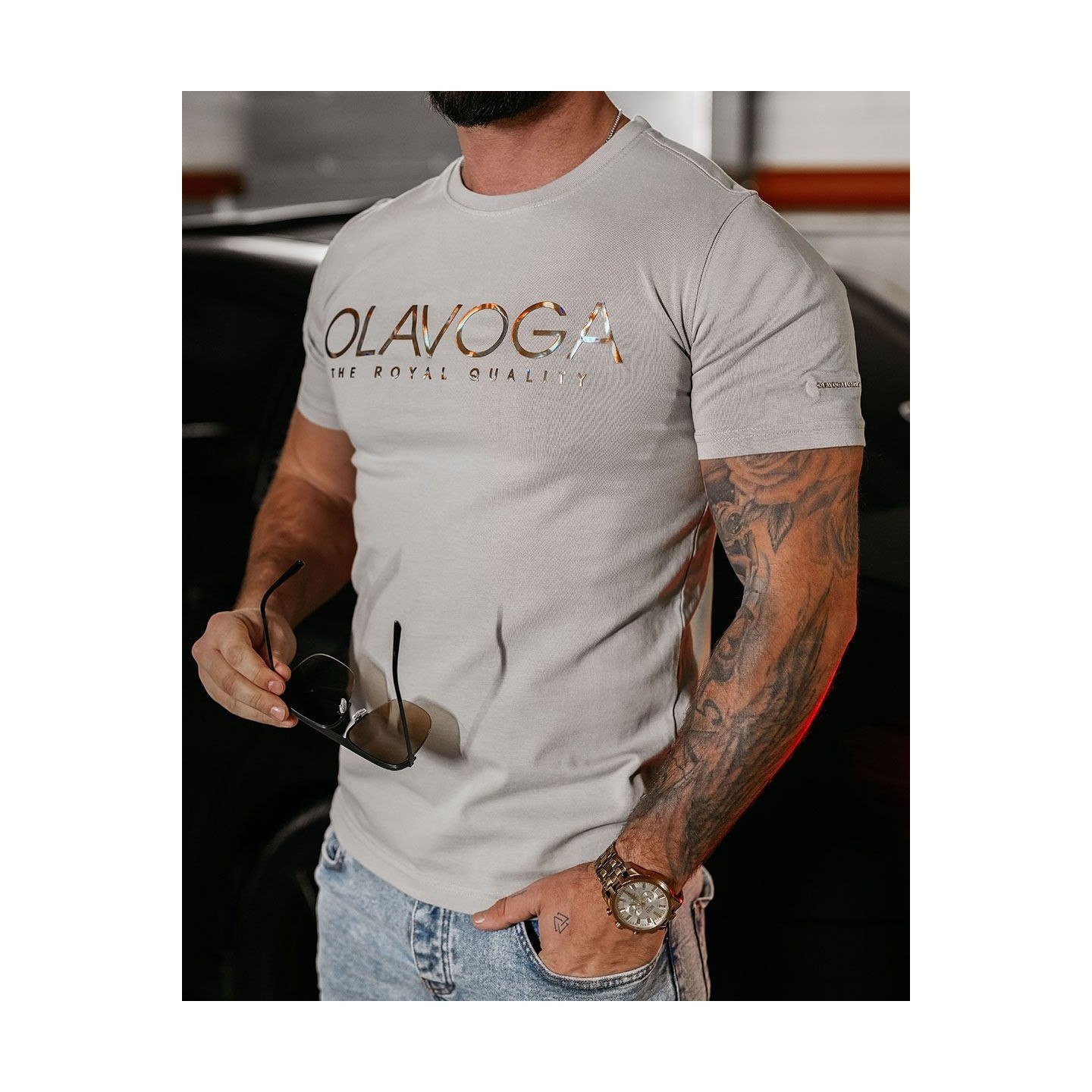 T-shirt męski OLAVOGA GLOW 2025 jasny szary - FashionPlace - 2