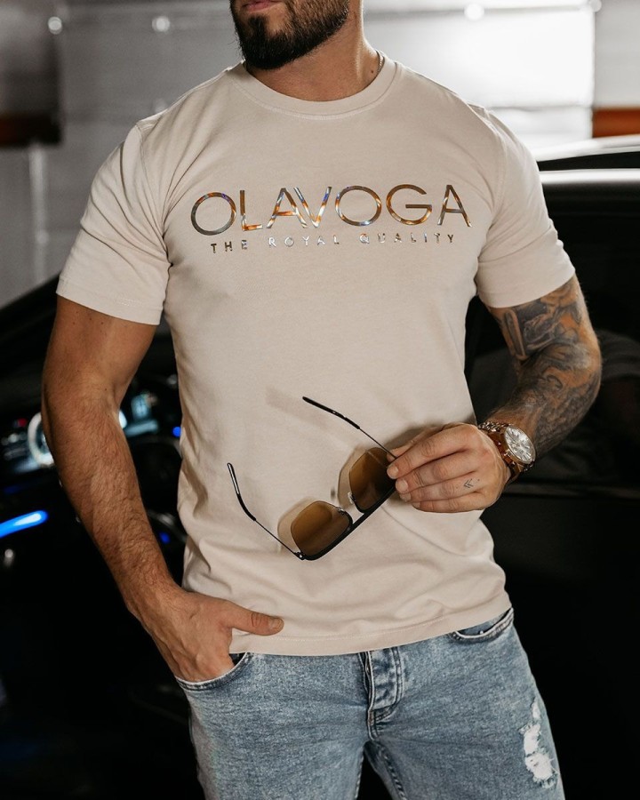 T-shirt męski OLAVOGA GLOW 2025 beż - FashionPlace - 2