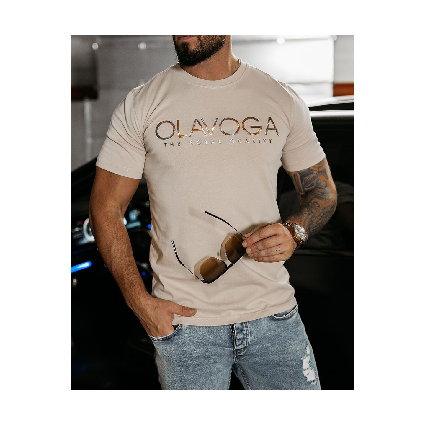 T-shirt męski OLAVOGA GLOW 2025 beż - FashionPlace - 2