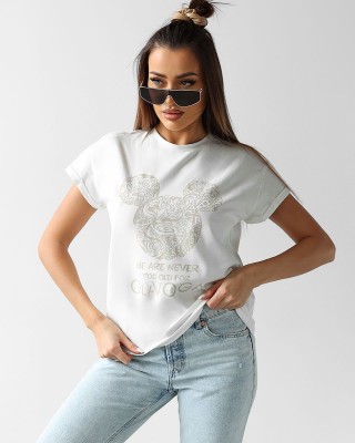 T-shirt damski OLAVOGA SOURIS 2025 ecru - FashionPlace - 1