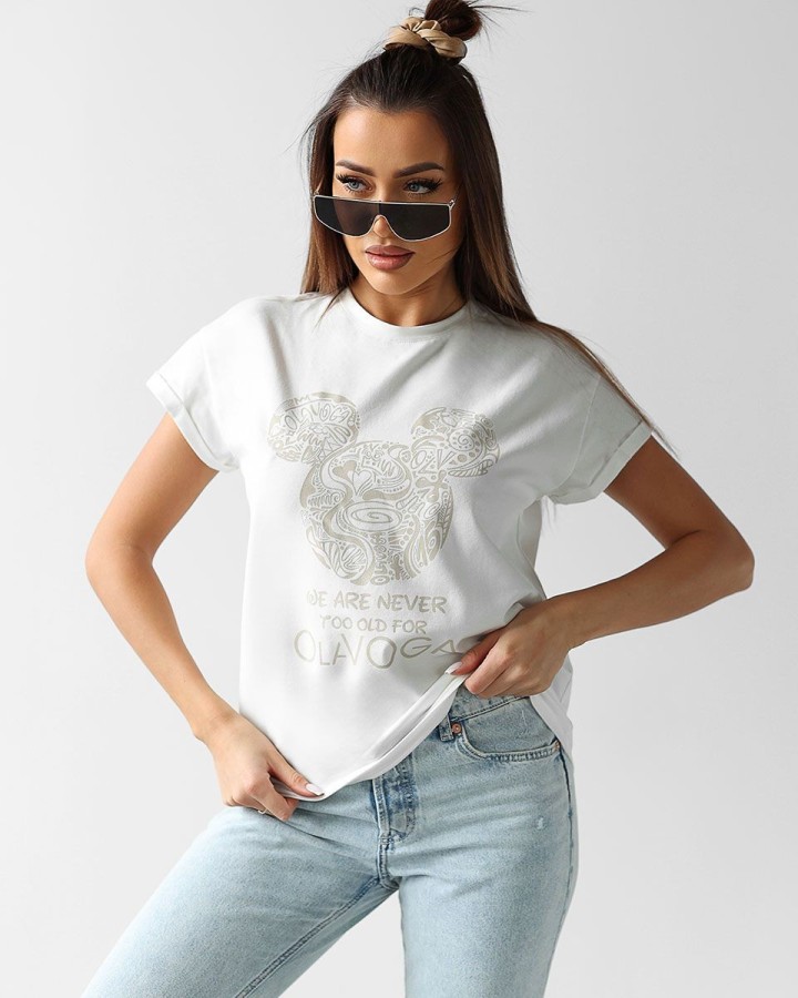 T-shirt damski OLAVOGA SOURIS 2025 ecru - FashionPlace - 1