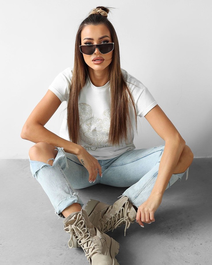 T-shirt damski OLAVOGA SOURIS 2025 ecru - FashionPlace - 3