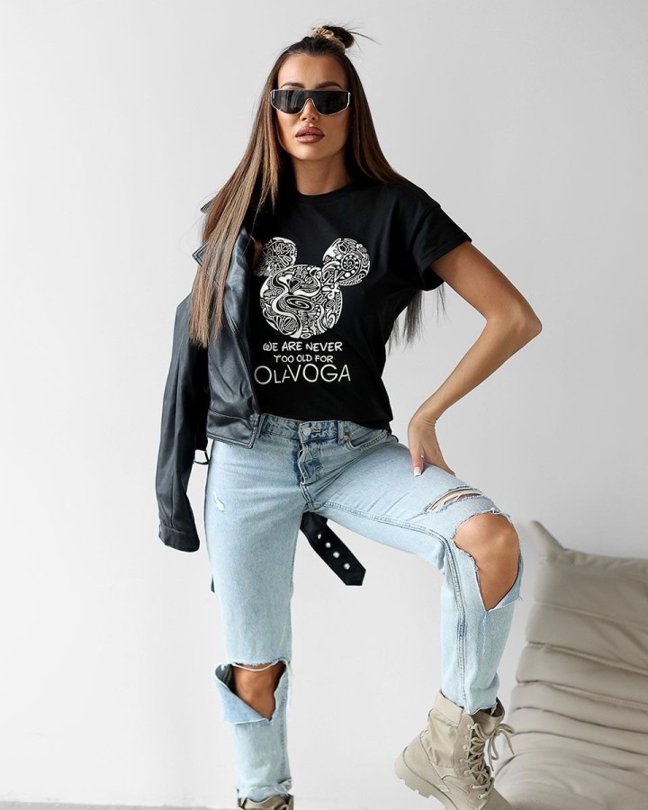 T-shirt damski OLAVOGA SOURIS 2025 czerń - FashionPlace - 3