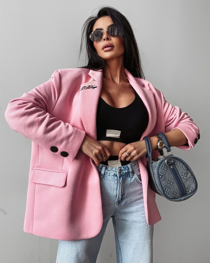 Marynarka damska OLAVOGA SAKKO 2025 pudrowy róż - FashionPlace - 2