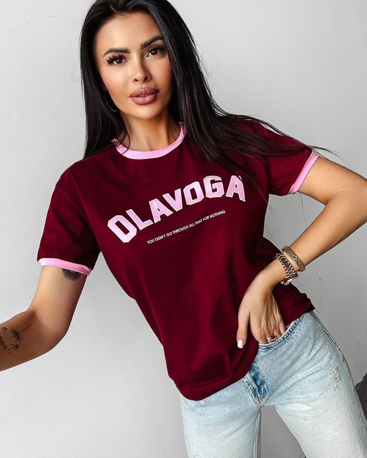T-shirt damski OLAVOGA LEMON 2025 bordo - FashionPlace - 2