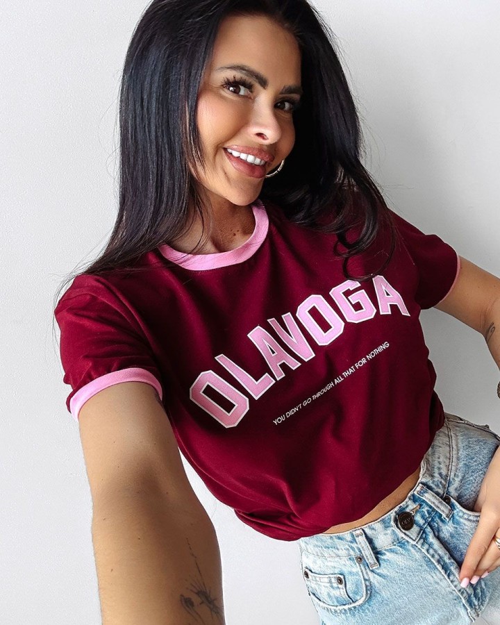 T-shirt damski OLAVOGA LEMON 2025 bordo - FashionPlace - 3